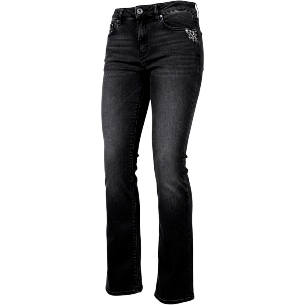 One 5 One Women Jeans Size 8 Black Bootcut Embroidered Rhinestone Y2K Skater